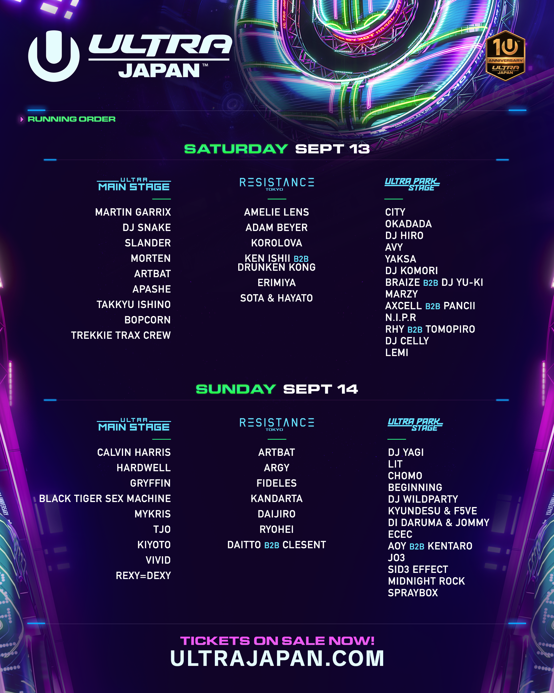 日本最大級 都市型ダンスミュージックフェスティバル「ULTRA JAPAN 2025」アーティスト出演日程発表！1日目にMARTIN GARRIX、2日目にCALVIN HARRISが登場ULTRA JAPAN 史上初、ARTBATが2つのステージで2日間出演